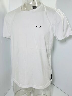 Fendi White Short Sleeve Crewneck T-Shirt with Black Eye Motif